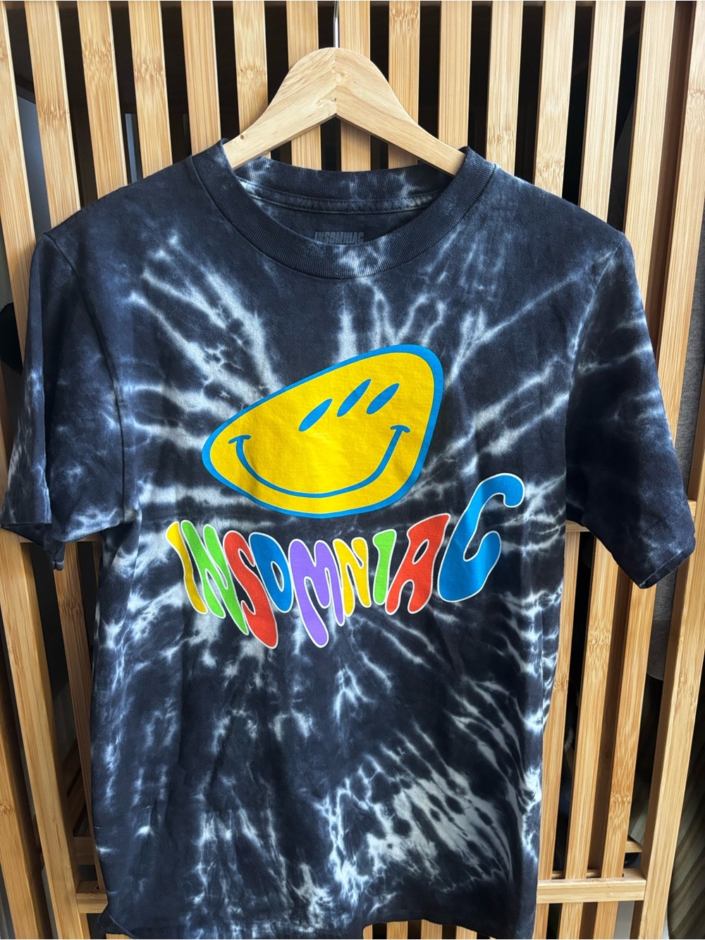 Insomniac Black Tie-Dye Smiley Logo Tee size S